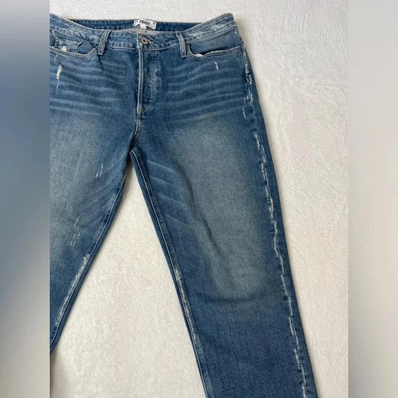 Paige sz 32 Hoxton Ankle Peg Distressed Button Fly Straight Leg Low Stretch EUC - Picture 6 of 12